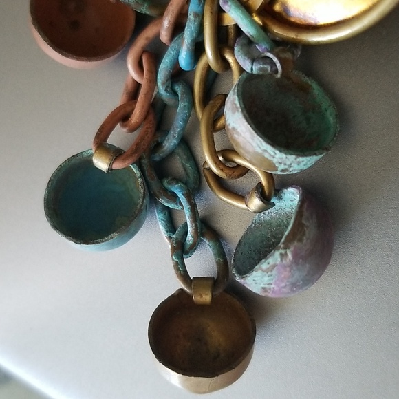 Dannah Designer Dangling Clip On Copper Brass Patina Link Handmade Earrings - Picture 14 of 16